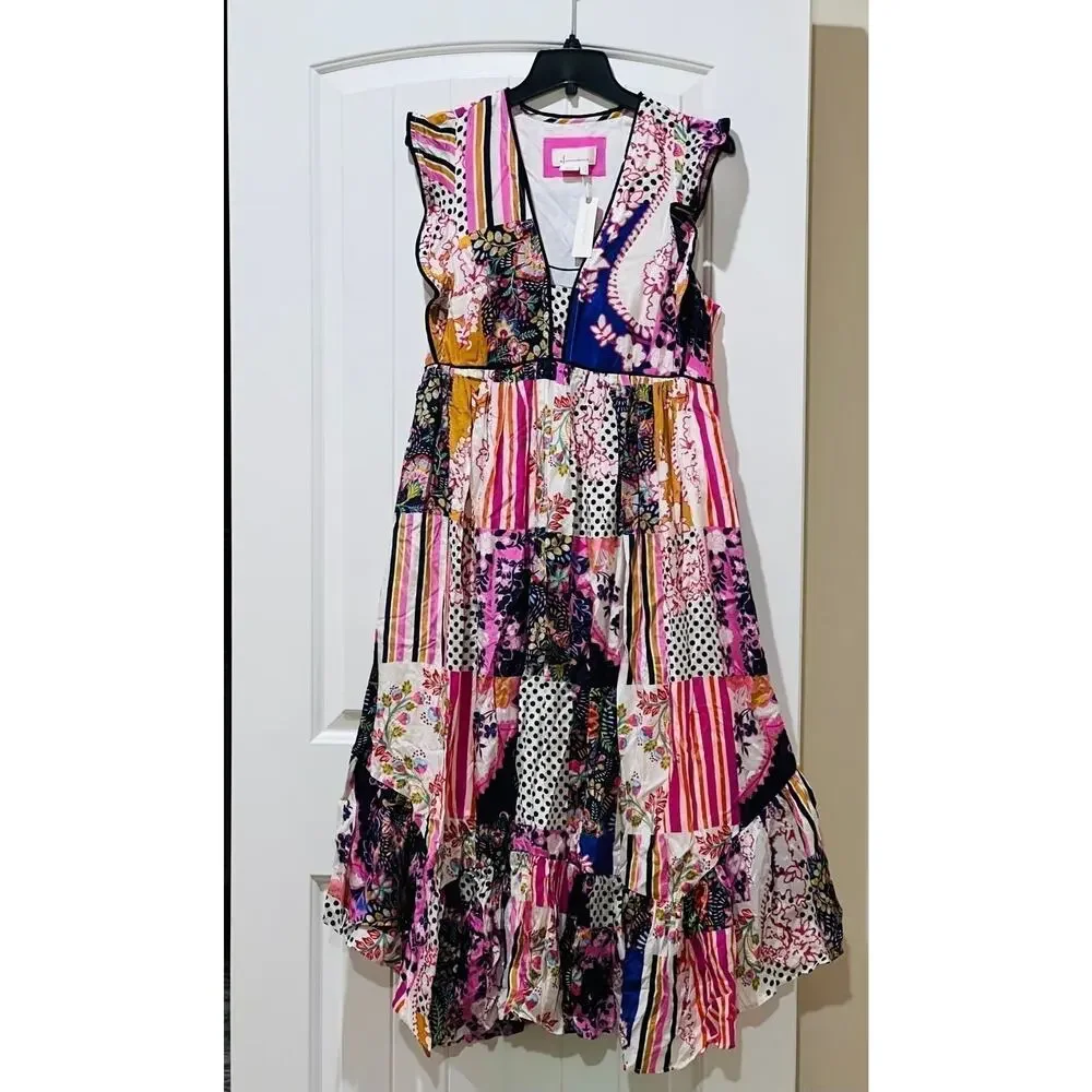 NWT❤️Anthropologie Ruffled Patchwork Midi Dress sz10 - Picture 4 of 10